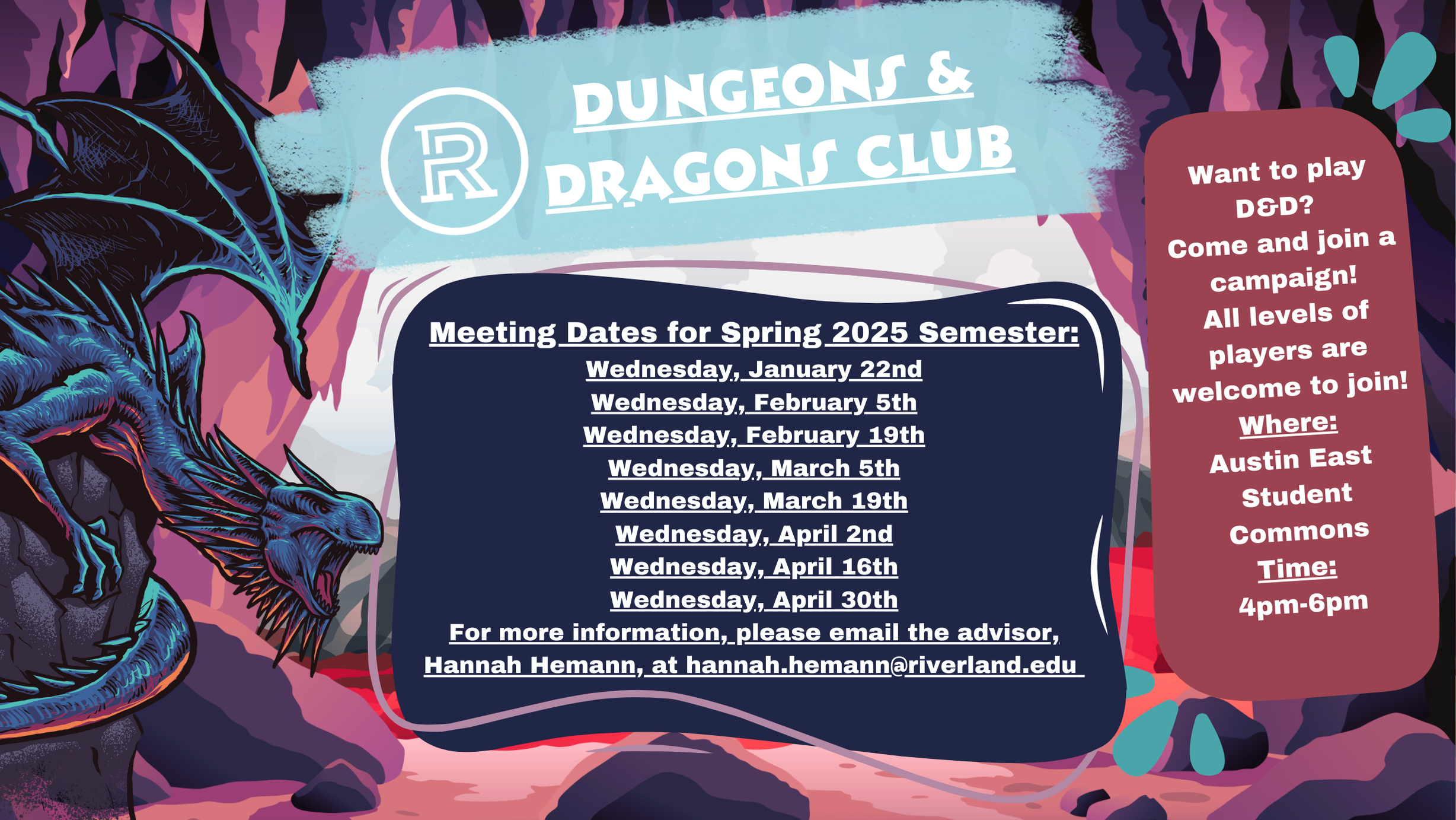 Flyer for meeting dates for this club.